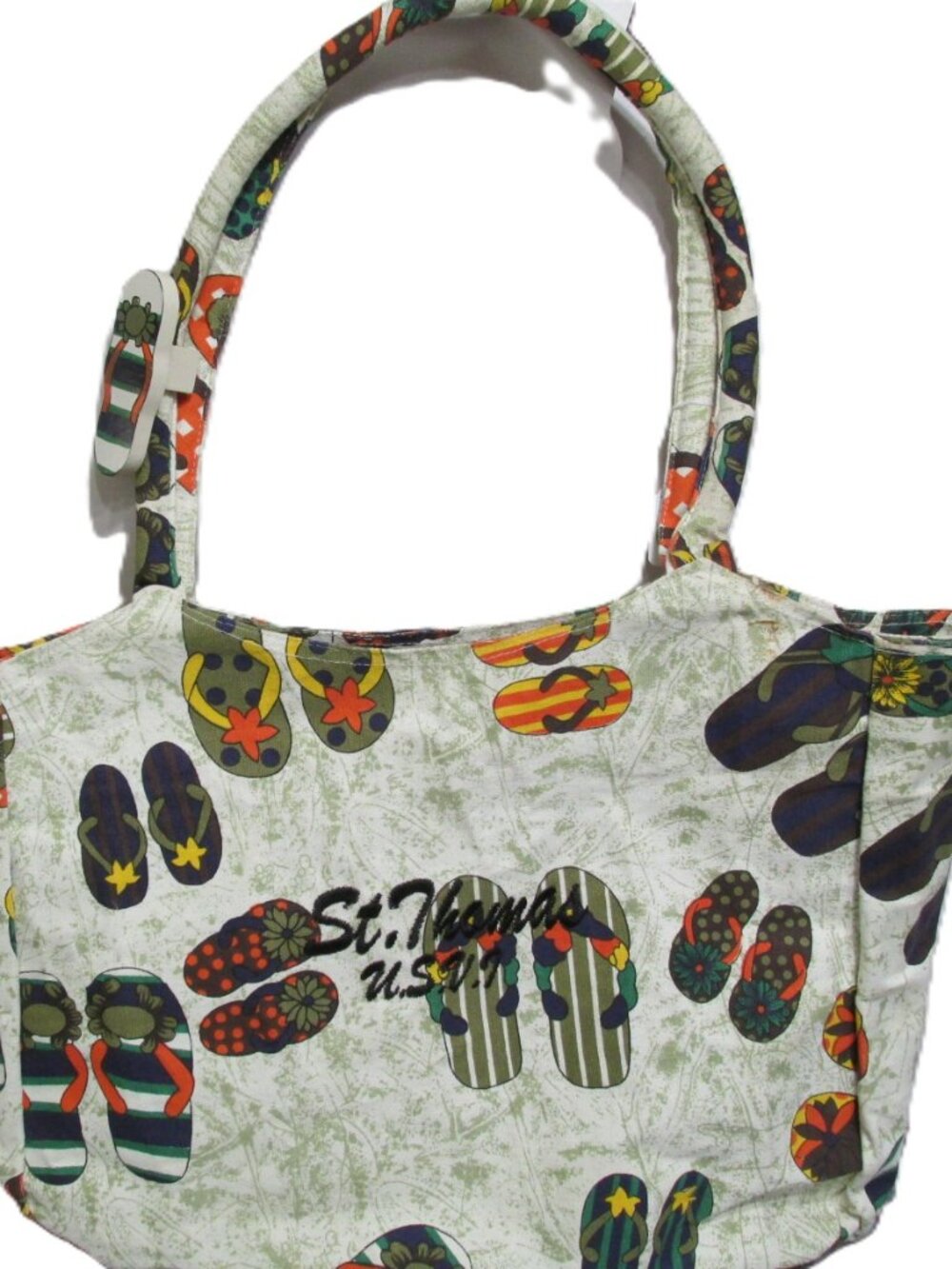 P2859-New St Thomas Flipflop Huge Tote Bag-Wood Flipflop Accent & Pouch